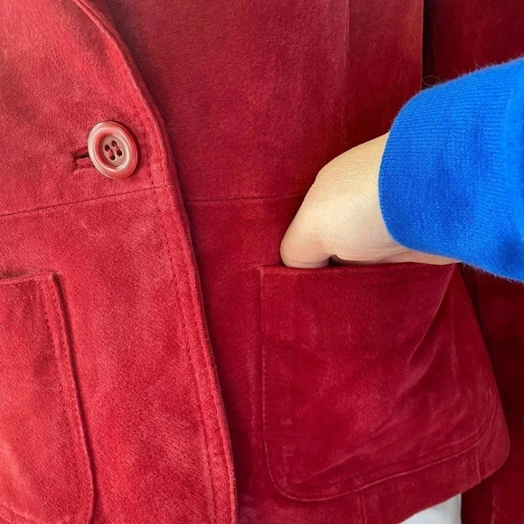 New York & Company 100% Leather Sued Red Jacket/Blazer Women Size 12 Pockets - Picture 5 of 7